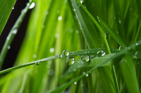 closeup of drops on green grass background