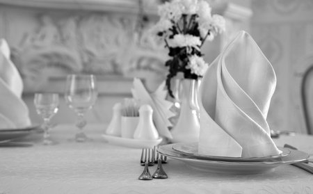 tableware and glasses at restaurant