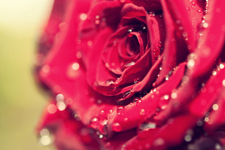 closeup of red rose with water drops 