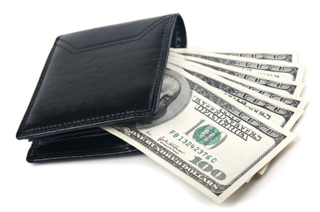 dollars bills in wallet isolated on white
