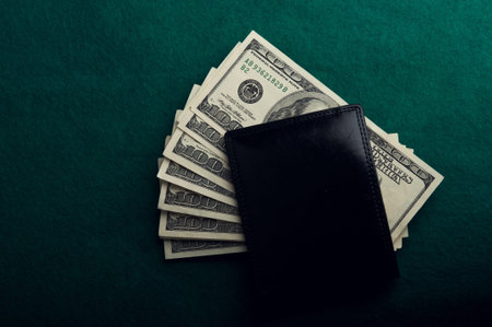 dollars bills in wallet on background