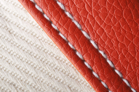 closeup of red leather textureの写真素材