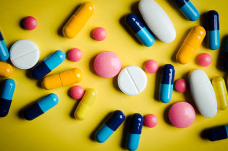 top view of tablets and pillsの写真素材