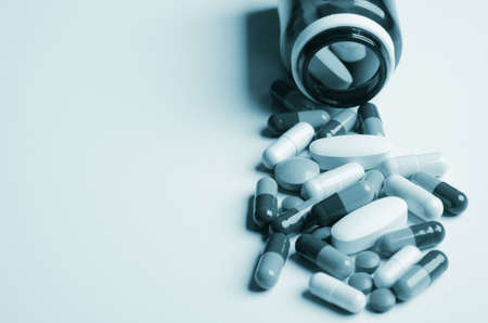 closeup of pills and tablets on backgroundの写真素材