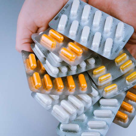 closeup of pills and capsuleの写真素材