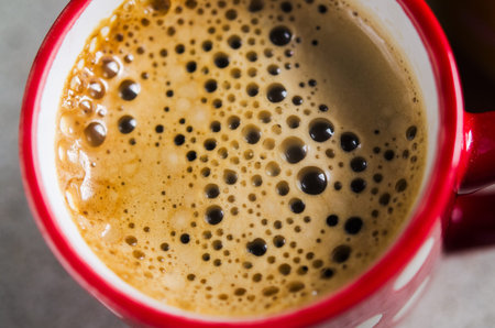 closeup of hot coffee foam の写真素材