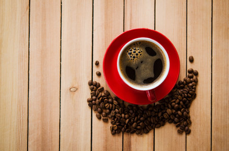 red coffee cup. top view