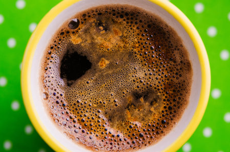 closeup of coffee cup. top view