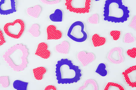 colored hearts symbols on white backgroundの写真素材