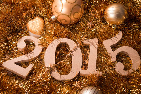 2015 numbers and christmas balls on backgroundの写真素材