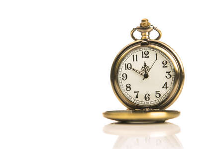 golden retro stopwatch isolated on white backgroundの写真素材