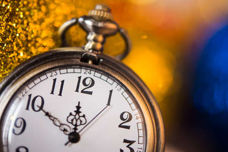 closeup of clock in new year's eveの写真素材