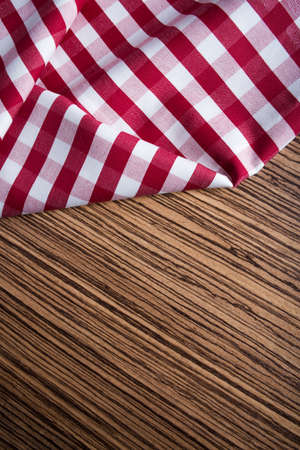tablecloth tartan on wooden backgroundの写真素材