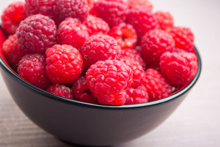 close up of red raspberry