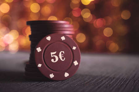 Stack of poker chips of 5 euro. Vegas game.の写真素材