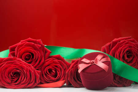 Valentine day background. Roses and gift box.の写真素材