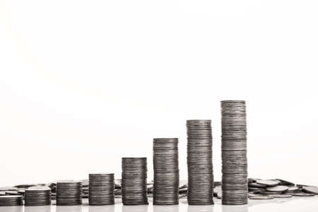 Coins stack isolated on white backgroundの写真素材