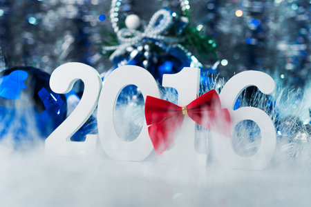 Happy New Year 2016. Concept photo merry christmas with white big figure and abstract backgroundの写真素材