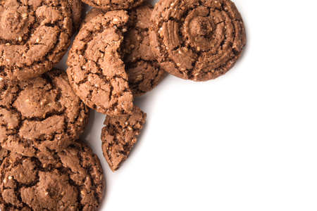 Chocolate cookies isolated on white backgroundの写真素材
