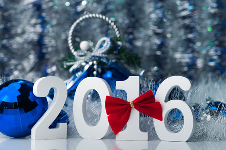 Happy New Year 2016. Concept photo merry christmas with white big figure and abstract backgroundの写真素材