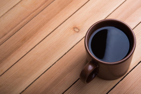 coffee cup on wooden tableの写真素材
