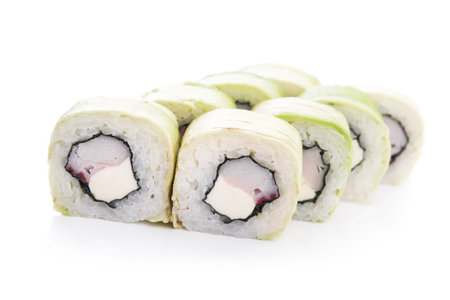 rolls with crabmeat and cheese philadelphia isolated on white backgroundの写真素材