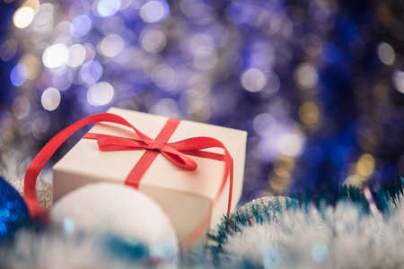 Christmas balls on abstract background. New Years concept.の写真素材