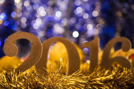 Christmas balls on abstract background with white figures 2016の写真素材