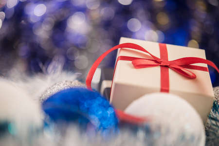 Christmas balls on abstract background. New Years concept.の写真素材