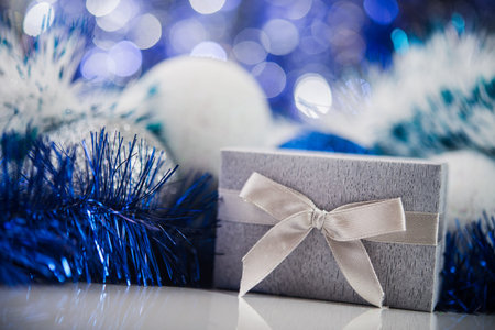 Christmas balls on abstract background. New Years concept.の写真素材