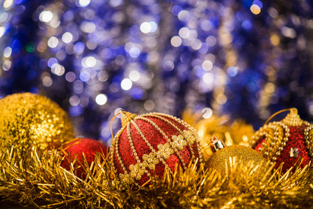 Christmas balls on abstract background. New Years concept.の写真素材