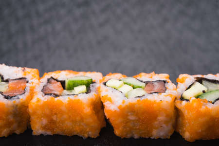 rolls with caviar in restaurantの写真素材