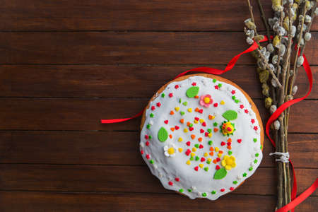 Easter holiday. Tasty traditional cake on background.の写真素材