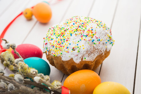 Easter holiday. Tasty traditional cake on background.の写真素材