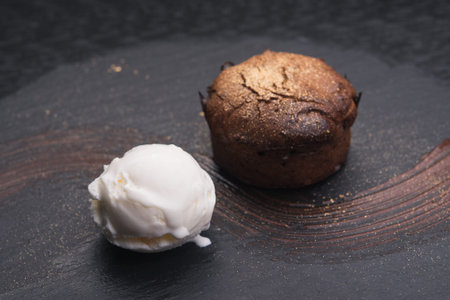 chocolate fondant cake with ice cream ball