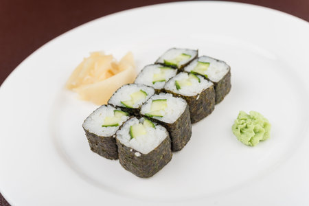 tasty seafood sushi on white plateの写真素材