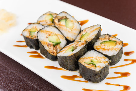 tasty seafood sushi on white plateの写真素材