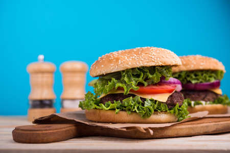 closeup of fresh tasty burgersの写真素材