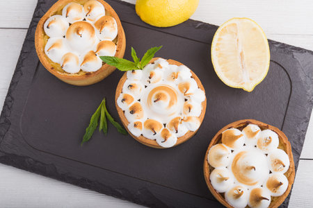 sweet lemon cake with green mintの写真素材