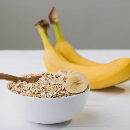 oatmeal with banana. diet concept. healhy food backgroundの写真素材