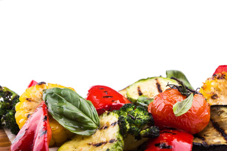 fresh grilled vegetables isolated on white backgroundの写真素材