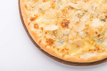 hot pizza with mix cheese isolated on white backgroundの写真素材