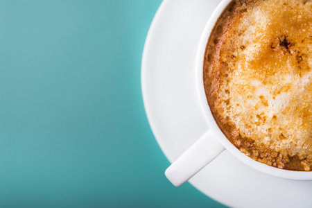 hot coffee cup on vintage background. morning breakfastの写真素材