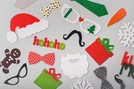 abstract new years concept of paper photo booth, celebration merry christmas background