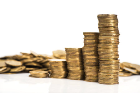 gold coins stack isolated on white background