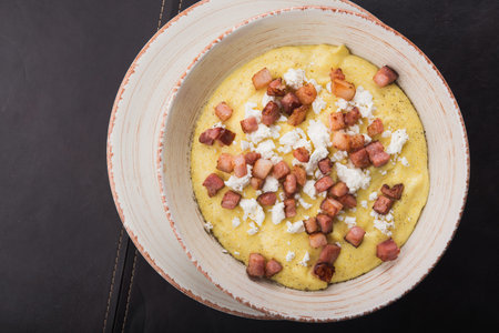 delicious banos with meat and cottage cheese on a plateの写真素材