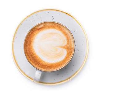white coffee cup isolated on a white backgound. top view