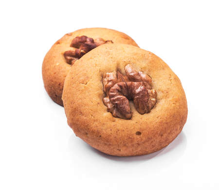 tasty biscuit cookie isolated on whte backgroundの写真素材