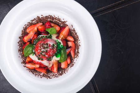 tasty strawberry with ice cream. summer food dessertの写真素材