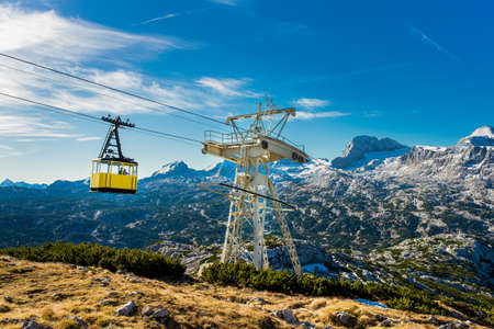 The cable car to the mountain in Alps, travel trip to the topの写真素材